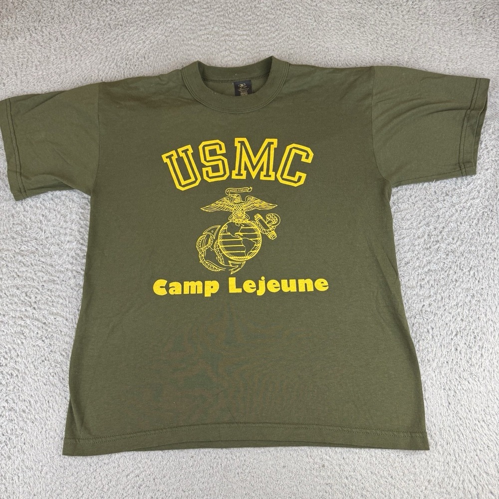 VTG 80s USMC Marine Camp Lejeune Eagle Emblem T-Shirt Size Small USA